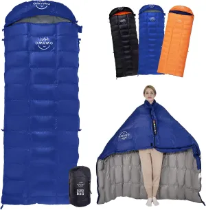 -10°F 0°F Goose Down Sleeping Bag for Adults,800 Fill Power,Ultralight Wearable 4 Season Cold Weather Rectangle Sleeping Bag for Camping Hiking,Can be Used as a Down Blanket or Cloak