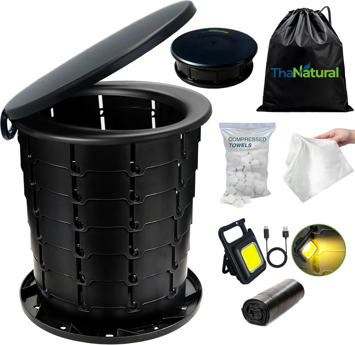 𝐓𝐡𝐚𝐍𝐚𝐭𝐮𝐫𝐚𝐥 𝐗𝐋 𝐏𝐨𝐫𝐭𝐚𝐛𝐥𝐞 𝐓𝐨𝐢𝐥𝐞𝐭 – 16'' Tall Folding Camp Potty with Lid, Lightweight Travel Toilet for Adults, Compact Seat for Camping, Hiking, Road Trips & Emergencies