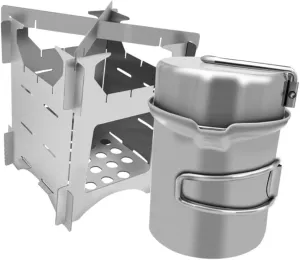 1 Set Camping Accessories Pan Stove Cookware Kit Folding Handle Pot Aluminum Alloy Silver