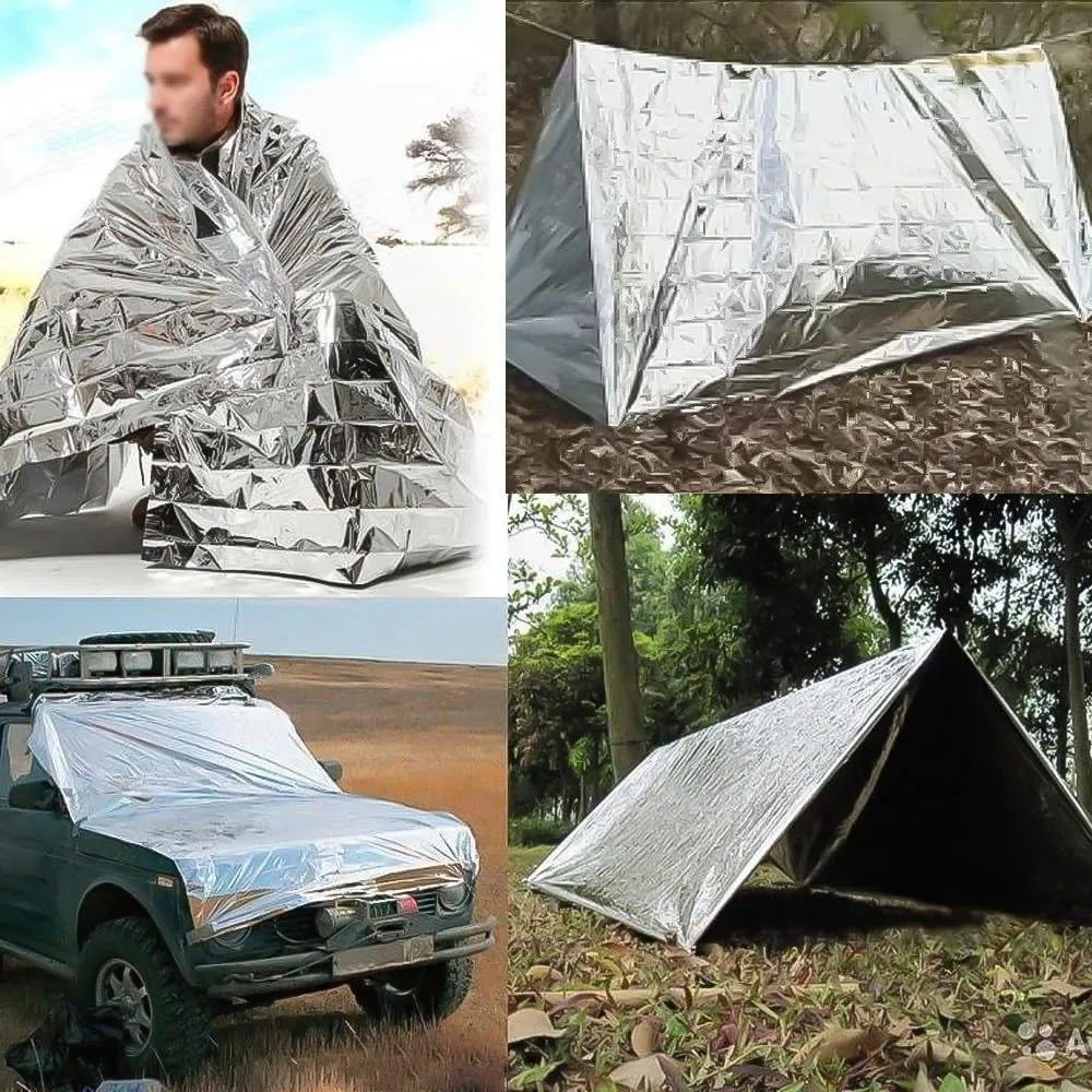 10 Pack Mylar Emergency Blanket, 55.1 x 82.6 Inch Double Sided Silver Cold Weather Insulated Blankets, Survival Gear and Supplies for First Aid, Hiking, Shelter Bags
