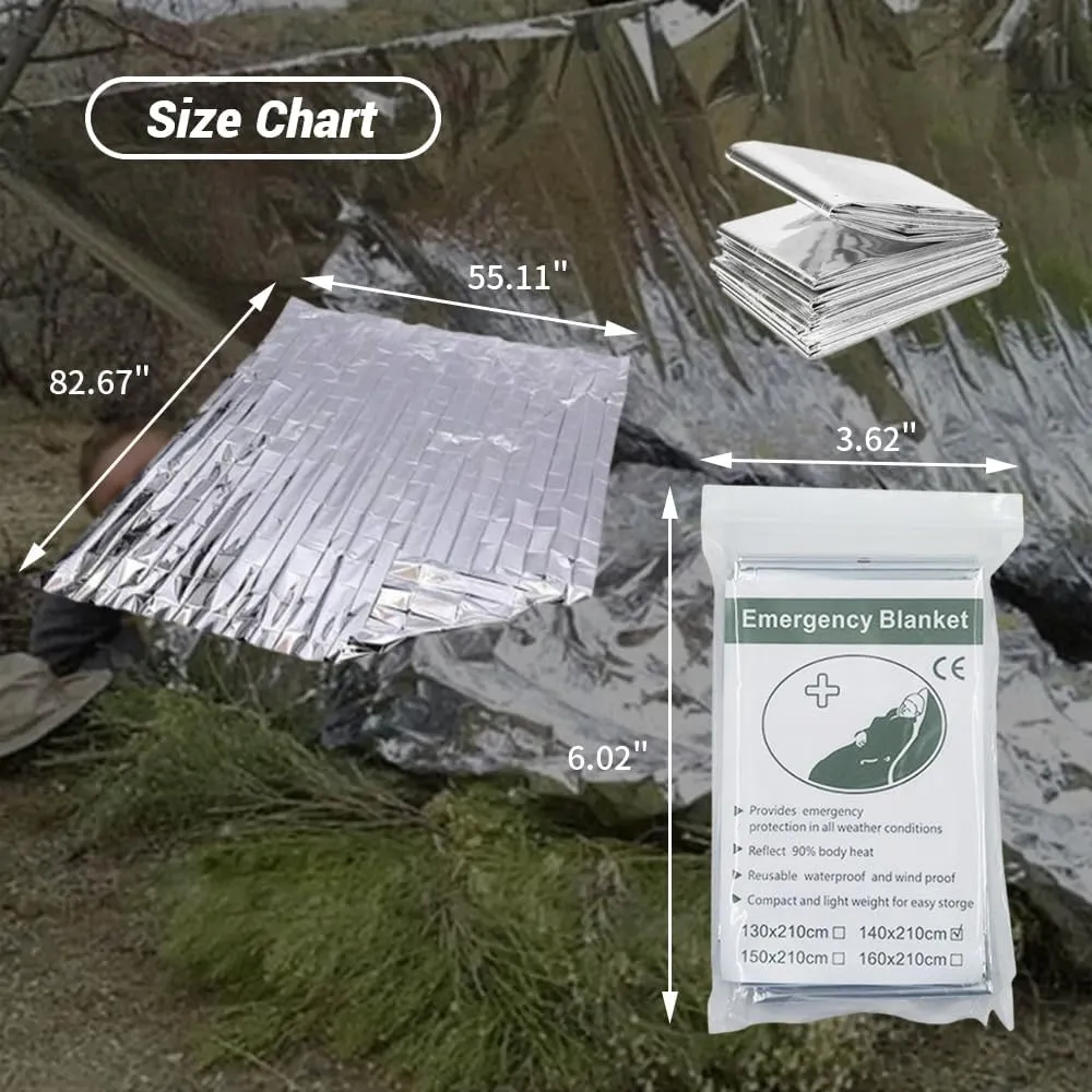 10 Pack Mylar Emergency Blanket, 55.1 x 82.6 Inch Double Sided Silver Cold Weather Insulated Blankets, Survival Gear and Supplies for First Aid, Hiking, Shelter Bags