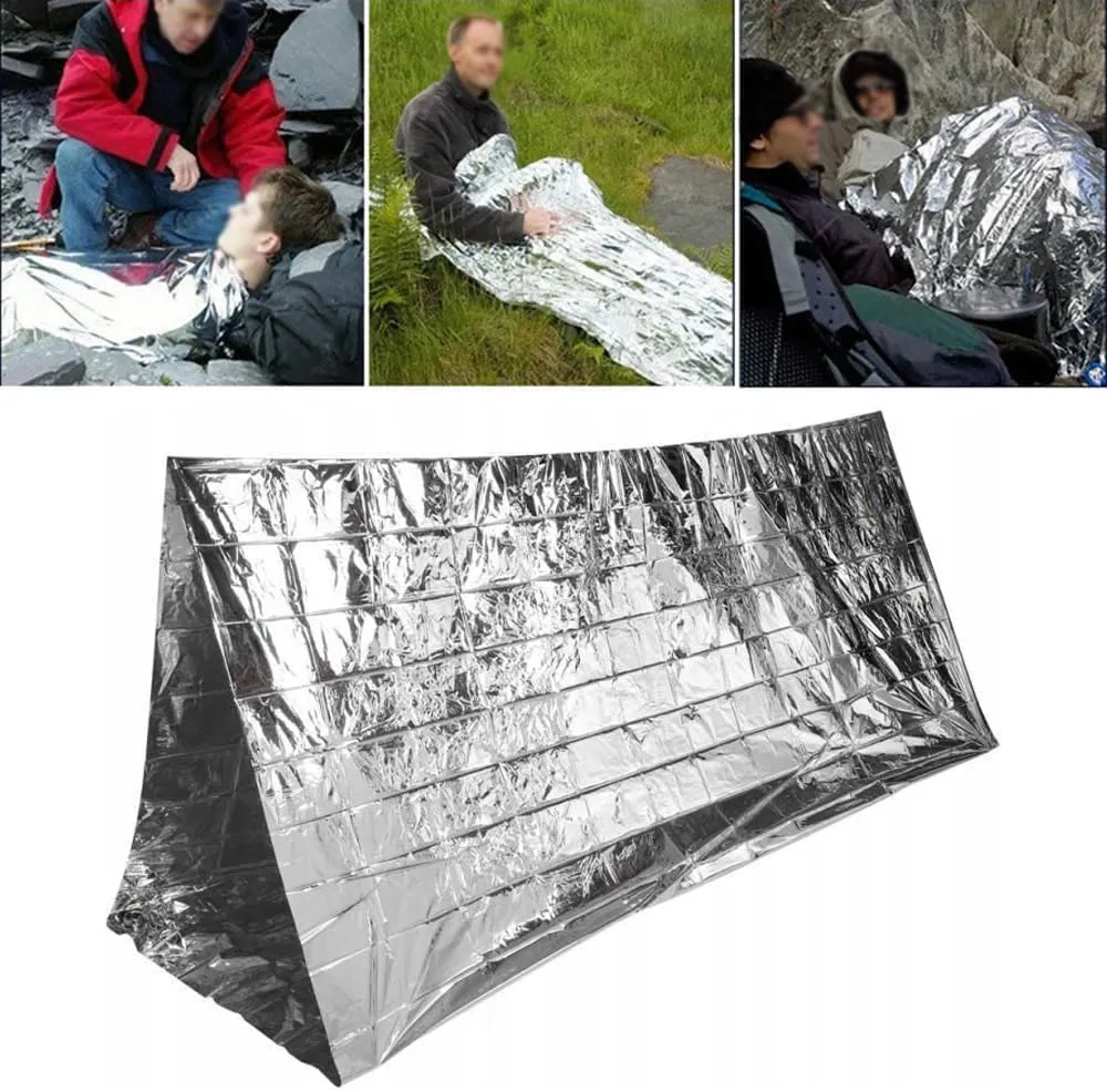 10 Pack Mylar Emergency Blanket, 55.1 x 82.6 Inch Double Sided Silver Cold Weather Insulated Blankets, Survival Gear and Supplies for First Aid, Hiking, Shelter Bags