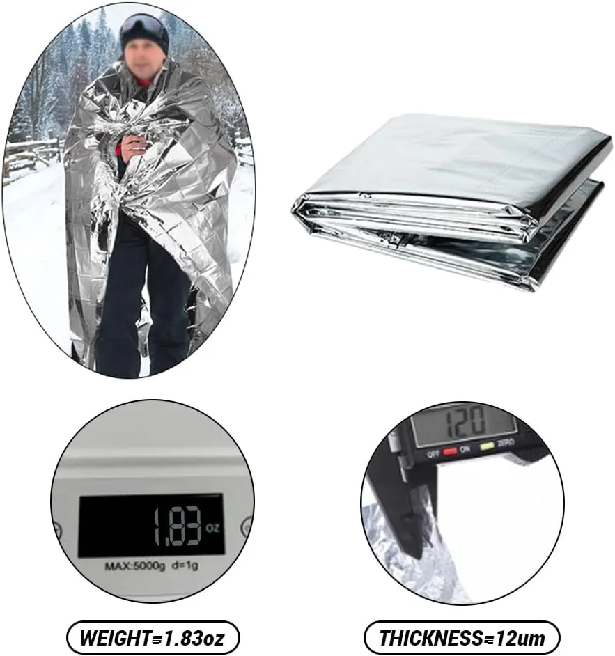 10 Pack Mylar Emergency Blanket, 55.1 x 82.6 Inch Double Sided Silver Cold Weather Insulated Blankets, Survival Gear and Supplies for First Aid, Hiking, Shelter Bags