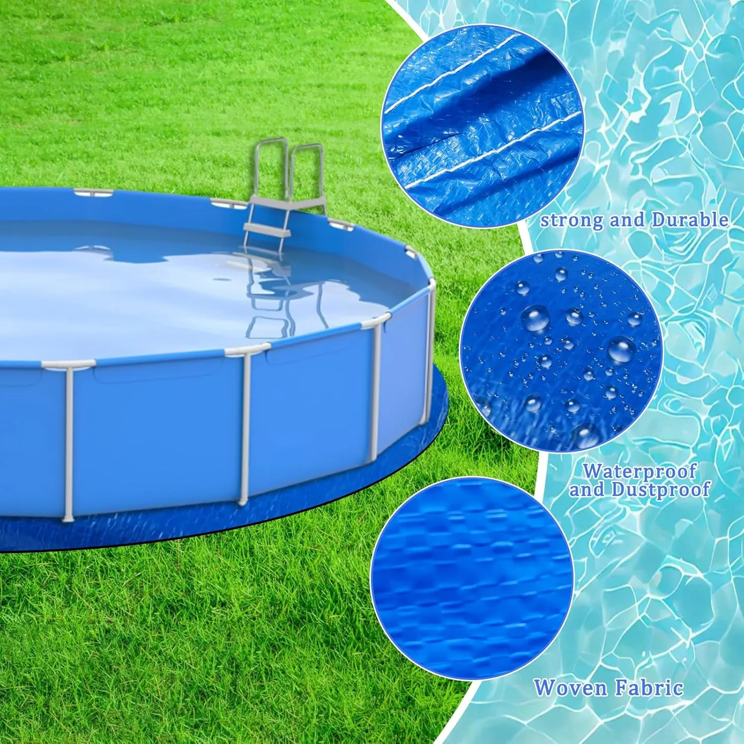 10 x 10 Ft Swimming Pool Ground Cloth, Round Swimming Pool Liner Pad Heavy Duty Pool Ground Mat Protector Pad Prevents Punctures Pool Tarp for Above Ground Swimming Pools