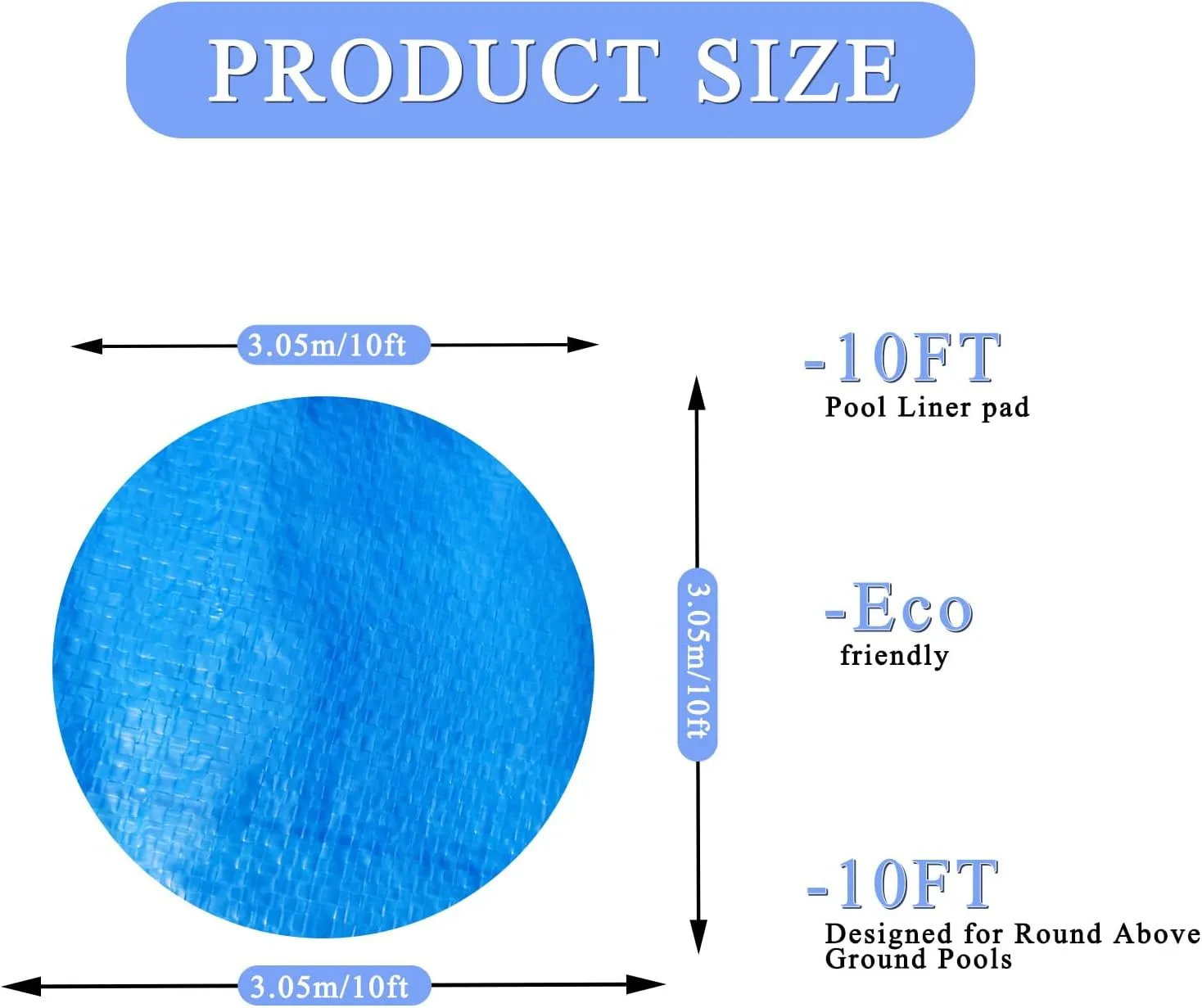 10 x 10 Ft Swimming Pool Ground Cloth, Round Swimming Pool Liner Pad Heavy Duty Pool Ground Mat Protector Pad Prevents Punctures Pool Tarp for Above Ground Swimming Pools