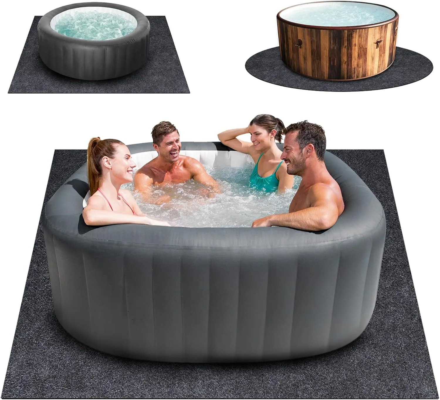 100 * 100 Inch Hot Tub Mat, Extra Large Inflatable Hot Tub Pad Outdoor Indoor, Waterproof Slip-Proof Backing, Absorbent Spa Pool Ground Base Flooring Protector Mat, Protect Hot Tub Pool from Wear