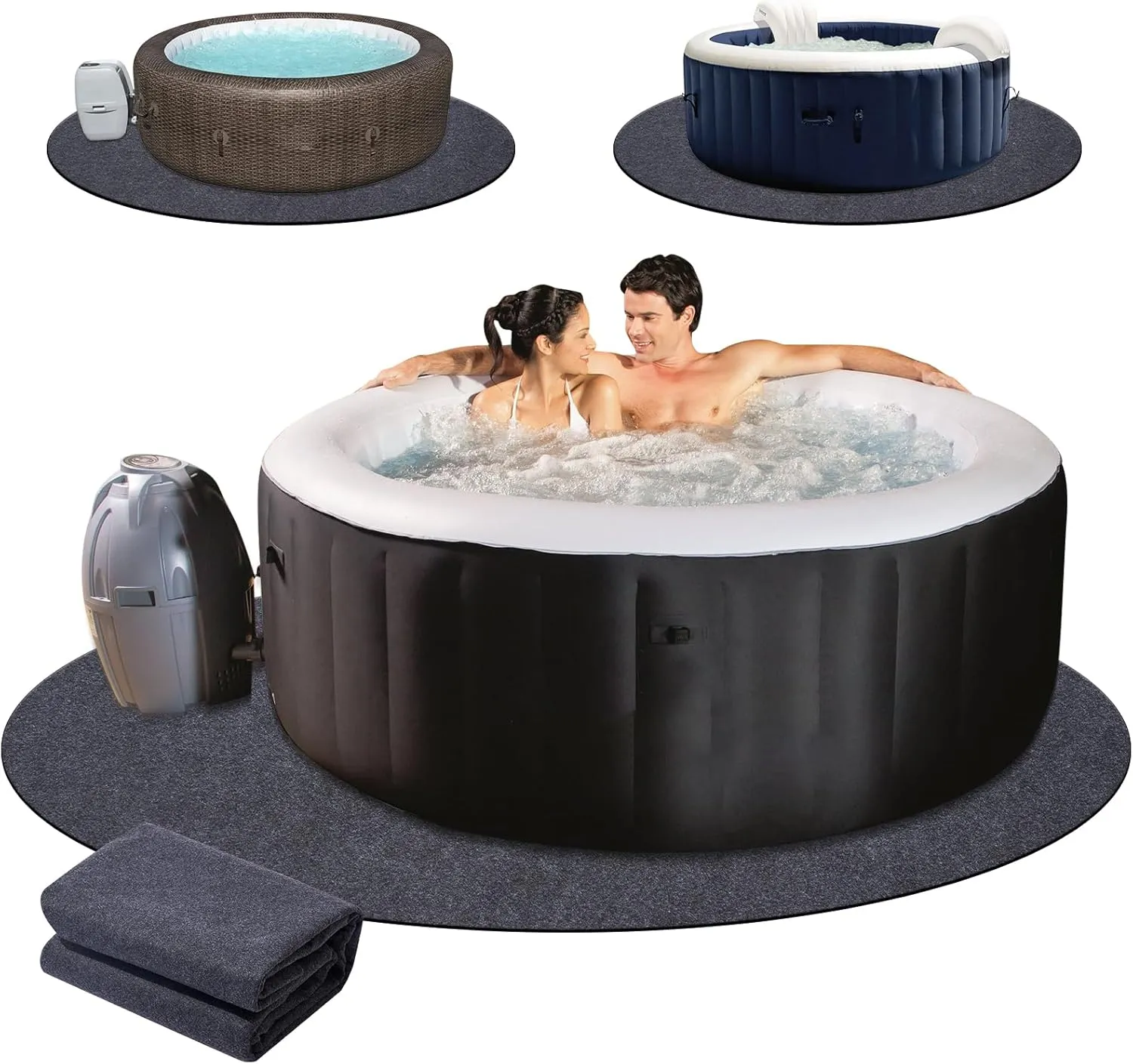 100 Inch Dia Round Inflatable Hot Tub Mat ，Absorbent Spa Pool Ground Base Flooring Protector Mat - Waterproof Slip-Proof Backing for Protect Hot Tub Pool from Wear in Outdoor Indoor