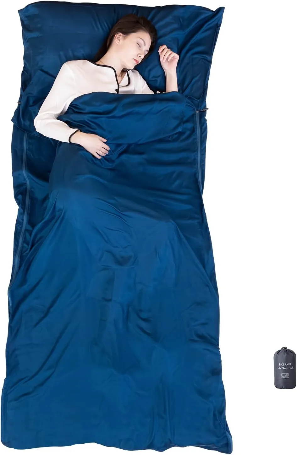 100% Silk Sleep Sack with Zippers on 3 Sides, 87”x43” Large Sleeping Liners for Hotels, Travel & Camping, Multifunctional Travel Sheets (Unzipped:87”x87”) for Adults, Lightweight, All Seasons
