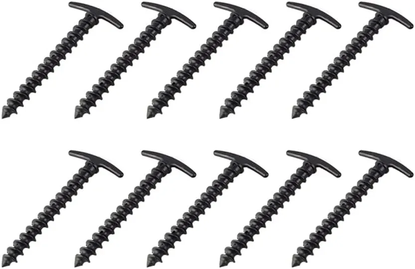 10pcs Outdoor Ultralight Camping Tent Stakes Pegs Pins Plastic Nylon Screw Floor Spiral Nails Awning Trip Kit Tent Accessories