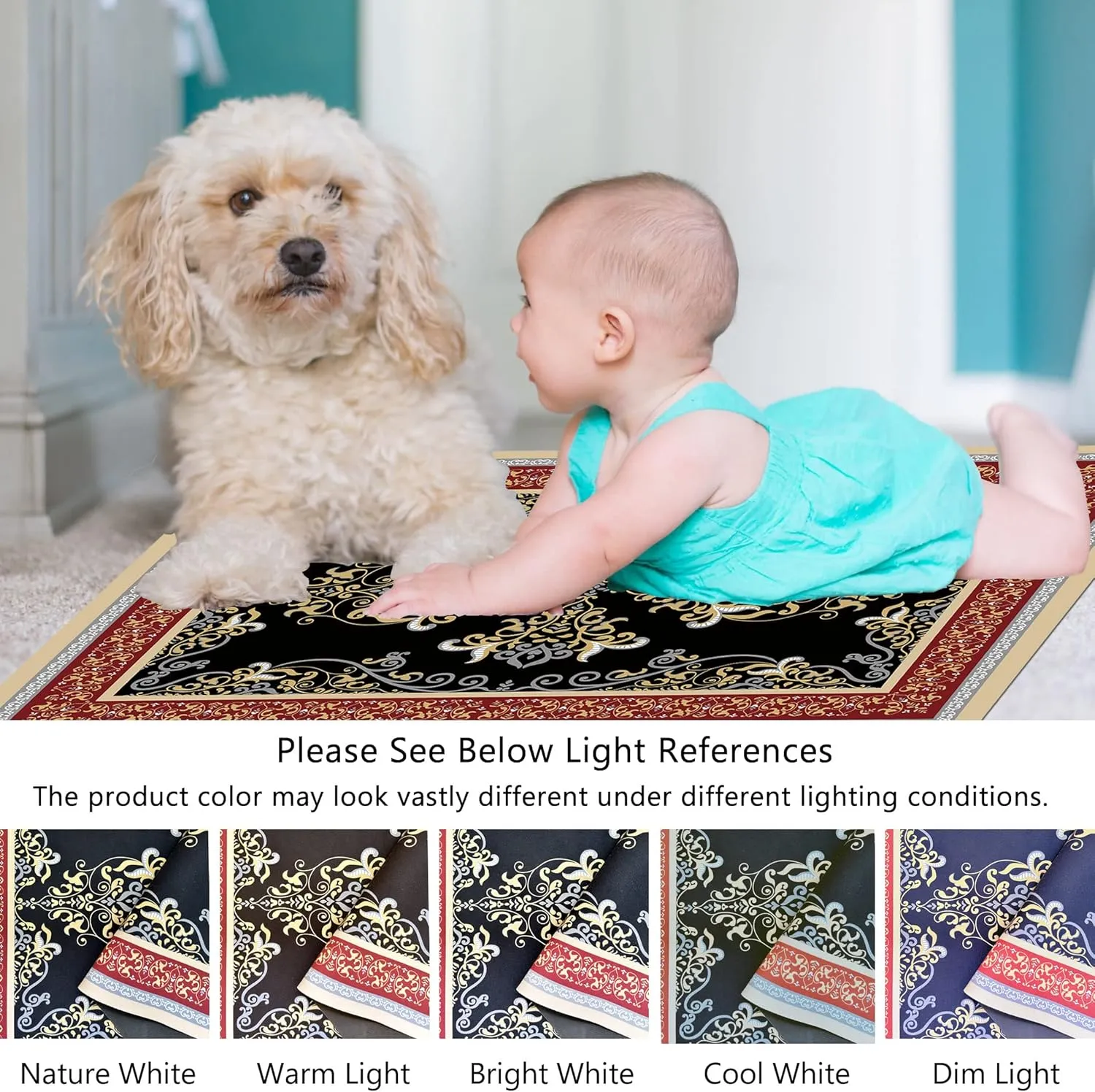 1/10 Inch Ultra Thin 24"×35" Large Front Door Mat Indoor Entrance Inside Non Slip, Waterproof Rubber Kitchen Mat and Interior Home Washable Door Mat, Boho Red