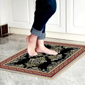 1/10 Inch Ultra Thin 24"×35" Large Front Door Mat Indoor Entrance Inside Non Slip, Waterproof Rubber Kitchen Mat and Interior Home Washable Door Mat, Boho Red