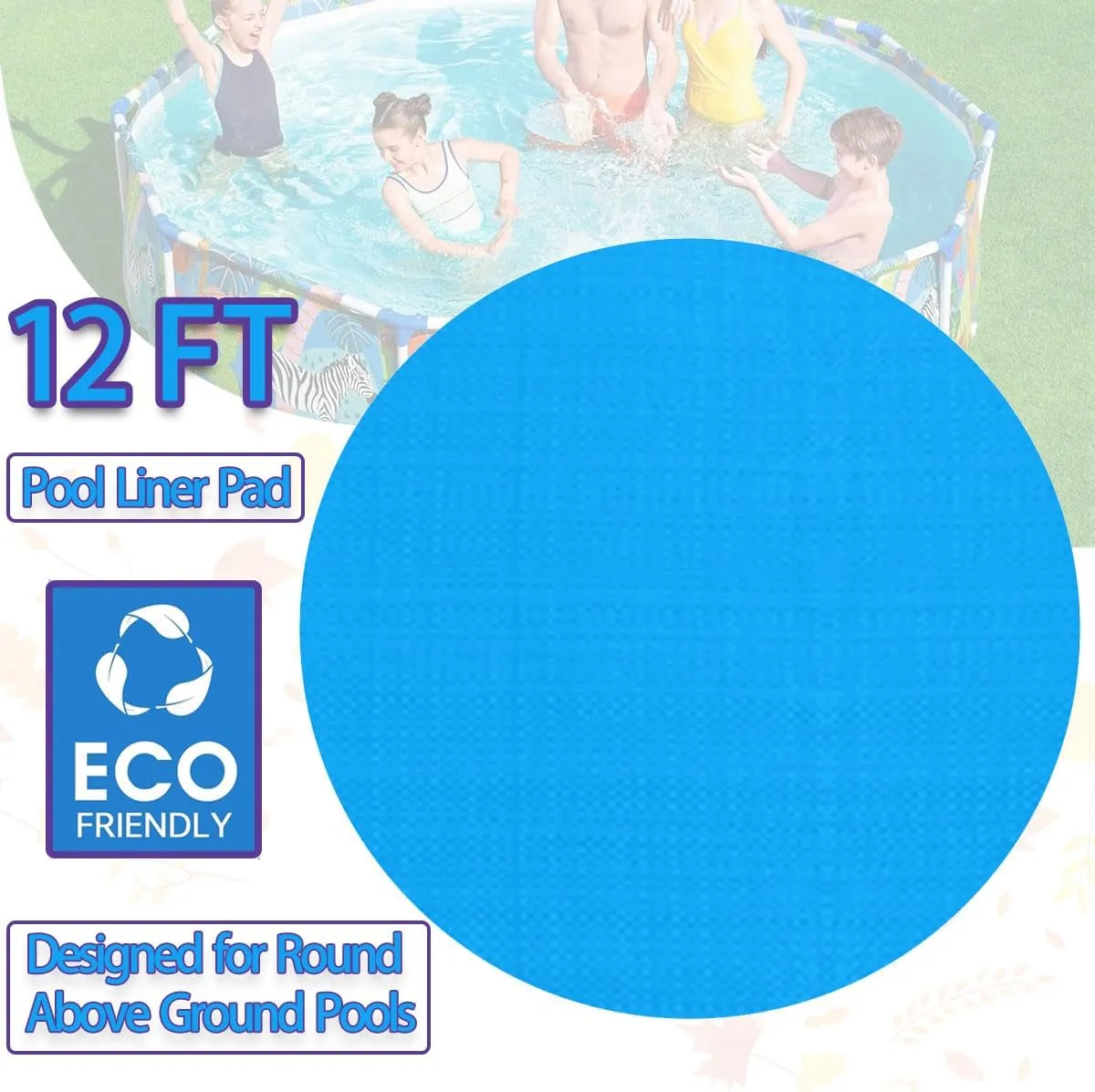 12 FT Round Pool Liner Pad for Above Ground Swimming Pool, Outdoor Pool Mat for Above Ground Pool Pad, Under Pool Floor Liner Underlayment Pad, Prevents Punctures Pool Mat Protector Tarp (12 FT)
