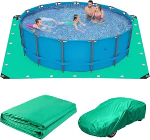 12 x 12 Ft Square Pool Ground Cloth, Green Pool Protector Tarp Swimming Pool Liner Pad Waterproof Ground Mat for Above Ground Swimming Pools