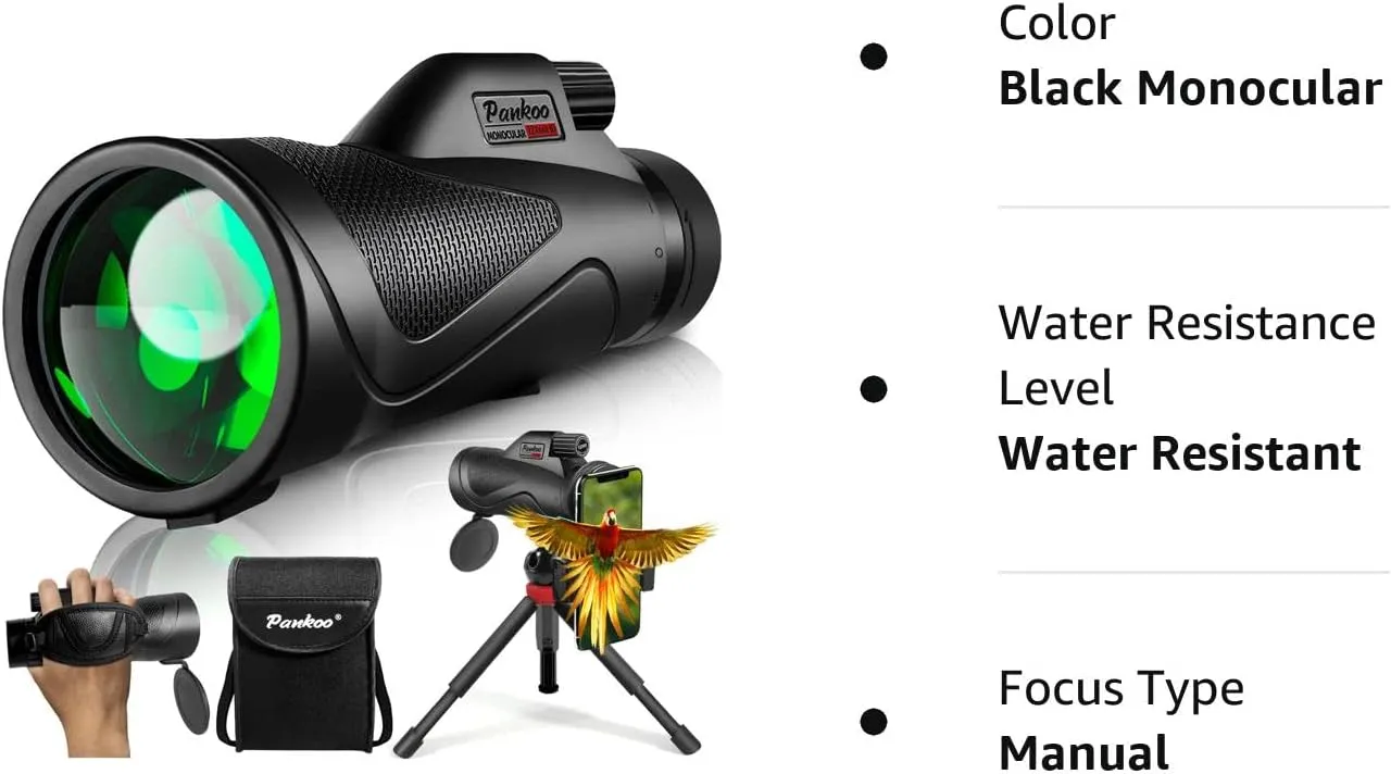 12x60 Monocular Telescope High Powered with Smartphone Adapter Tripod and Portable Bag, Larger Vision Monoculars for Adults with BAK4 Prism & FMC Lens, Suitable for Bird Watching Hiking Travel