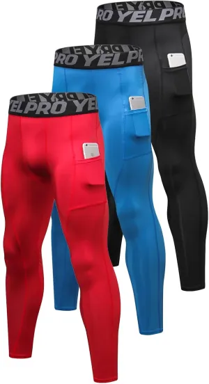1/3 Pack Mens Compression Pants Running Tights Athletic Sports Baselayer Pockets Basketball Active Tights