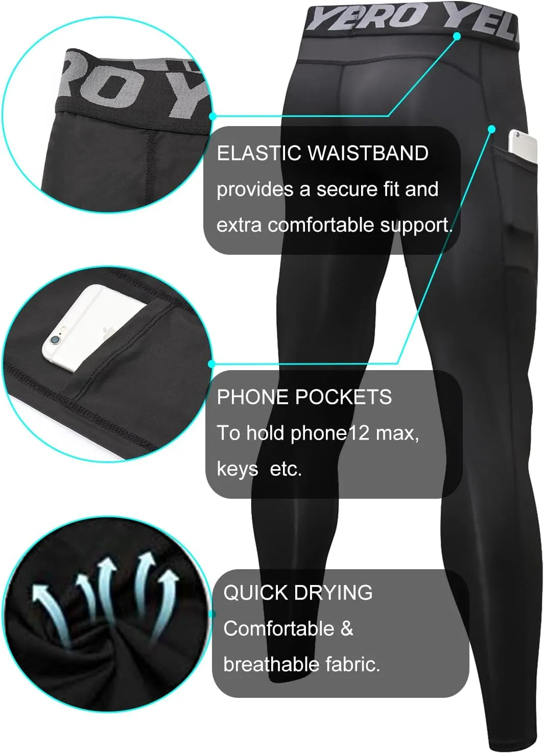 1/3 Pack Mens Compression Pants Running Tights Athletic Sports Baselayer Pockets Basketball Active Tights