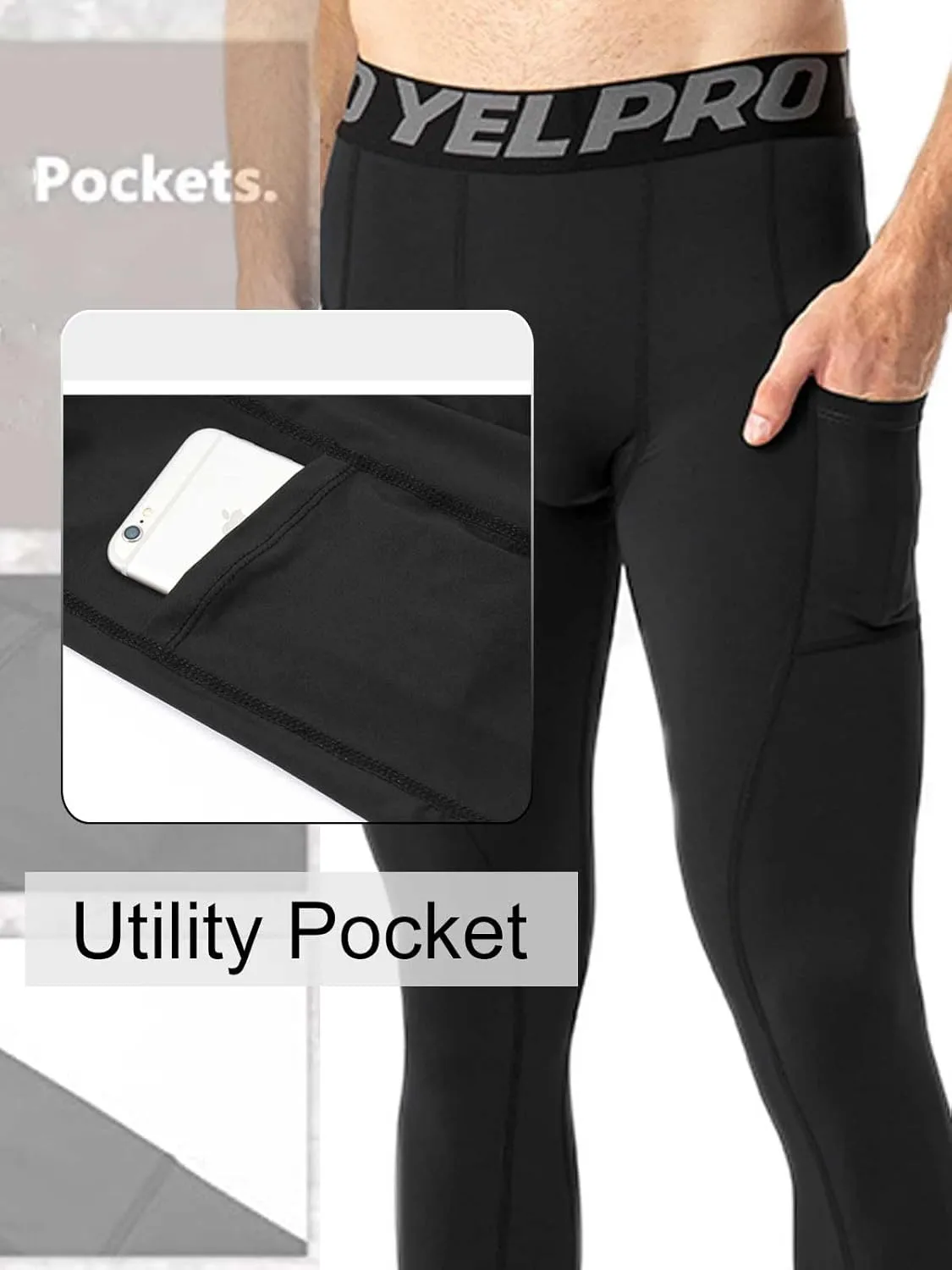 1/3 Pack Mens Compression Pants Running Tights Athletic Sports Baselayer Pockets Basketball Active Tights