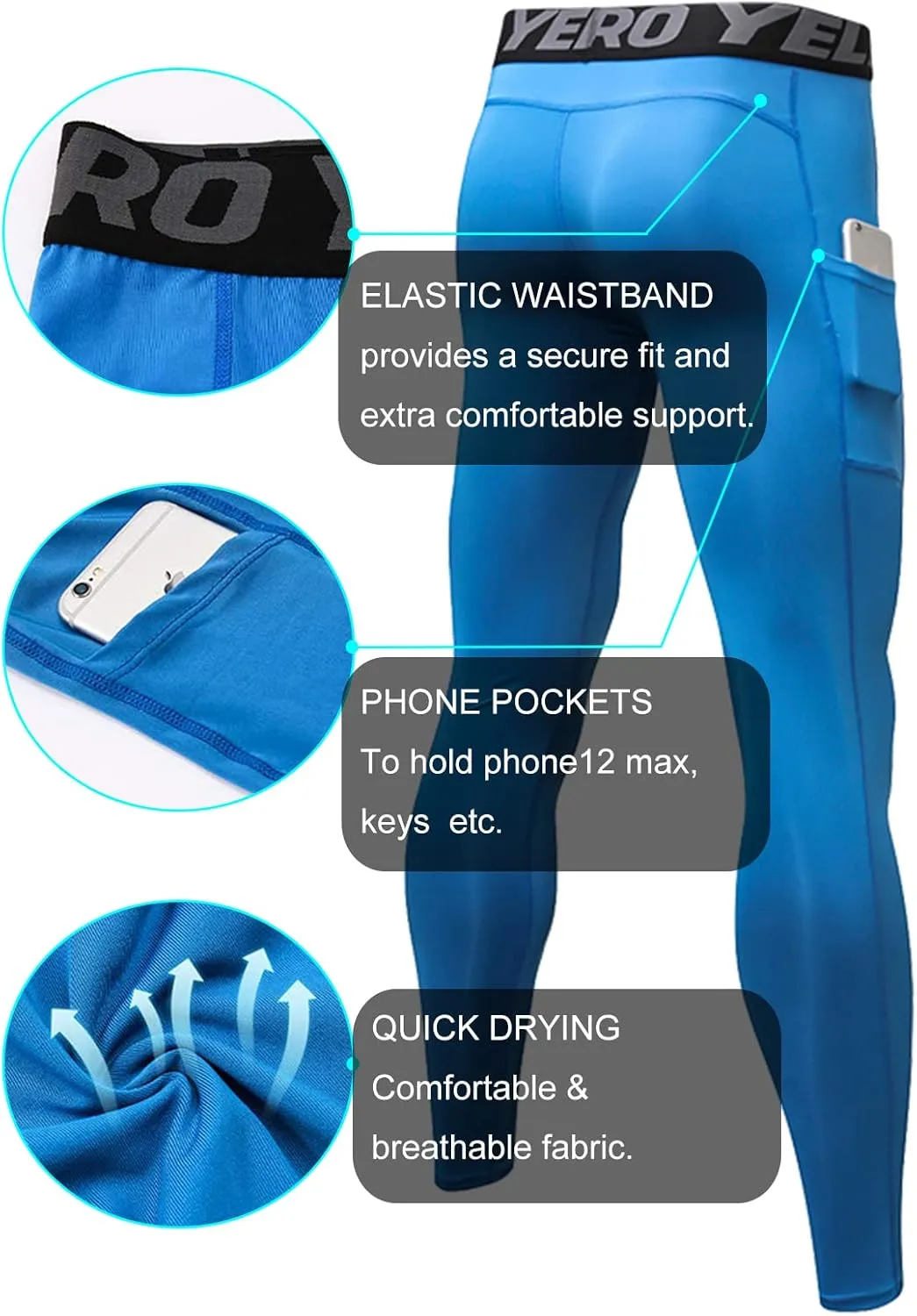 1/3 Pack Mens Compression Pants Running Tights Athletic Sports Baselayer Pockets Basketball Active Tights