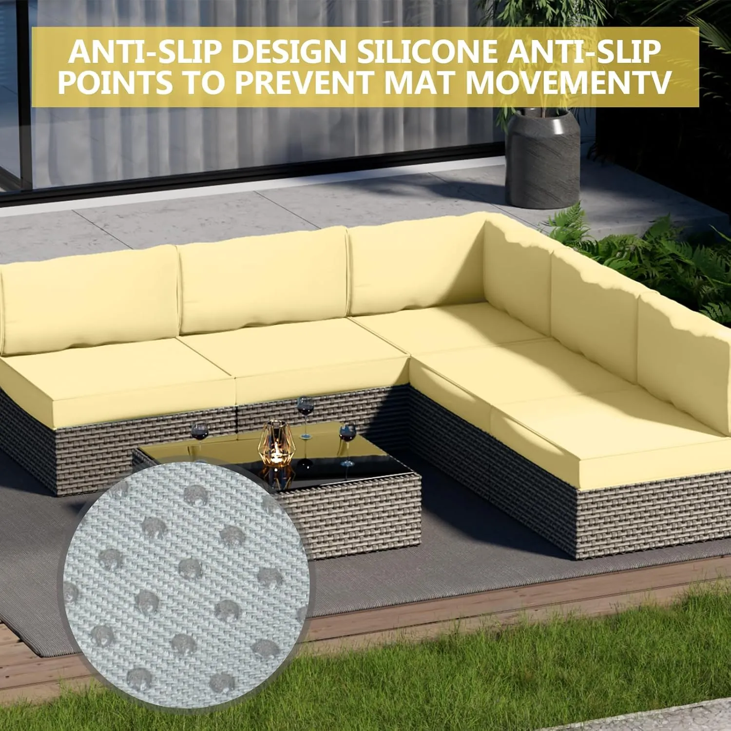 14 Piece Outdoor Patio Waterproof Cushion Covers, Fits 6-Seat Wicker Rattan Sectional Couch Chair Furniture Cover Replacement Set - Fade-Resistant Patio Cushion Covers with Zipper
