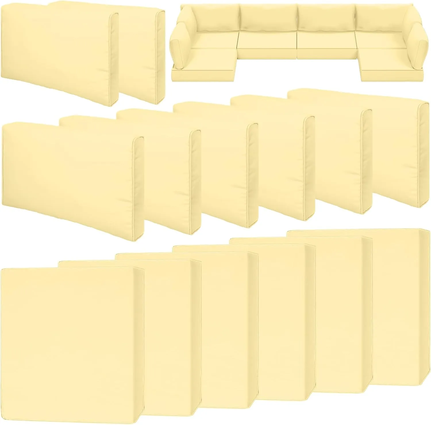 14 Piece Outdoor Patio Waterproof Cushion Covers, Fits 6-Seat Wicker Rattan Sectional Couch Chair Furniture Cover Replacement Set - Fade-Resistant Patio Cushion Covers with Zipper