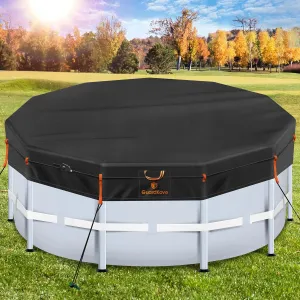 14Ft Round Pool Cover [2025 Upgraded Triple Top Windproof] for Above Ground Pools [UV & Tear Resistant] 500D Waterproof Swimming Pool Cover with Enhanced Ratchet Cord, Windproof Strips & Ground Nails