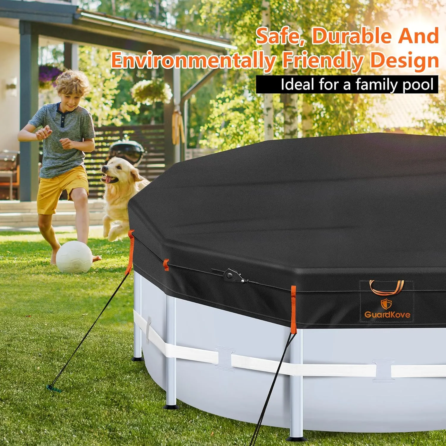 14Ft Round Pool Cover [2025 Upgraded Triple Top Windproof] for Above Ground Pools [UV & Tear Resistant] 500D Waterproof Swimming Pool Cover with Enhanced Ratchet Cord, Windproof Strips & Ground Nails