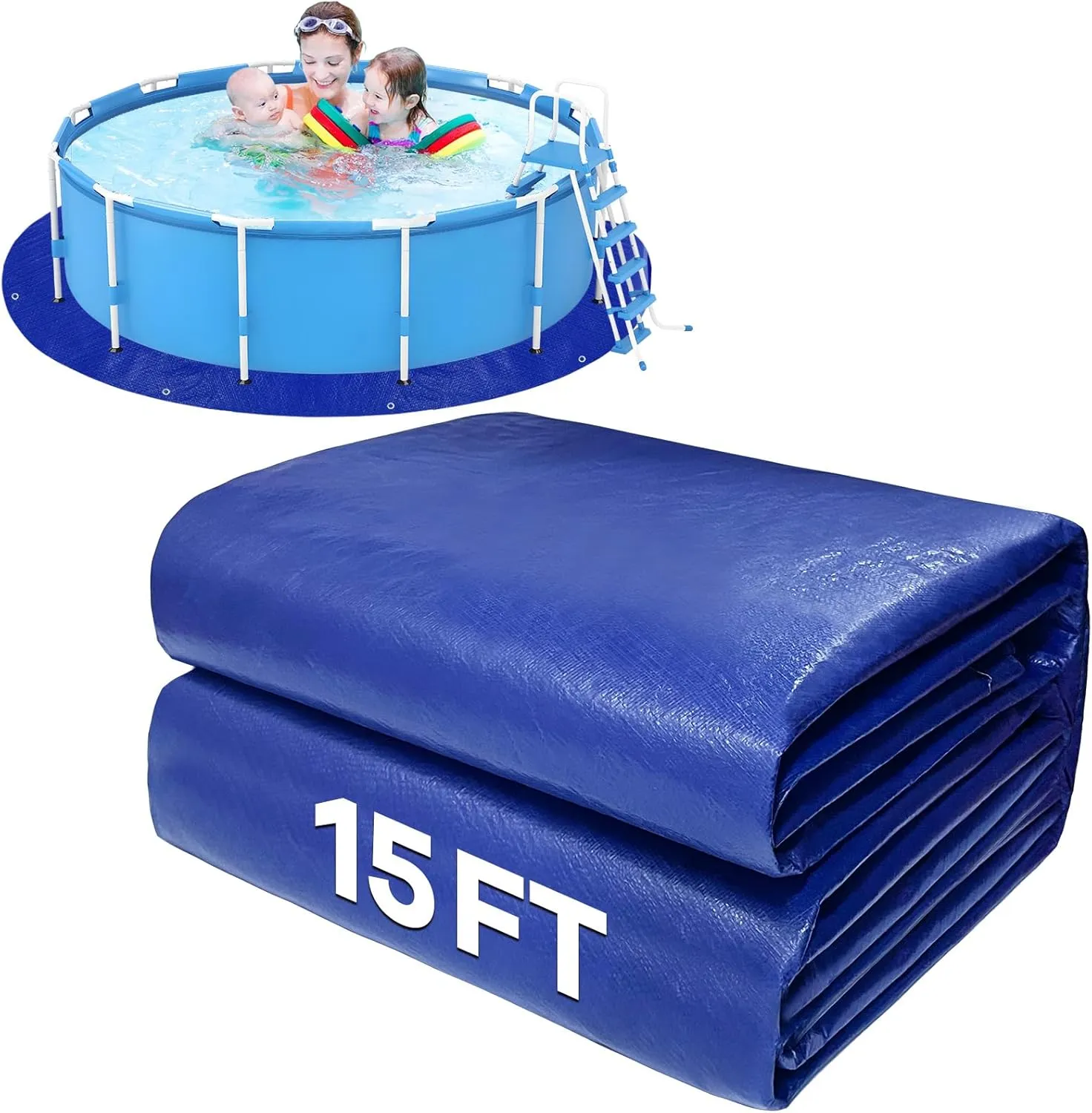 15FT Round Pool Ground Cloths for Above Ground Pools 165g/㎡ Density Anti-Puncture Pool Liner Pad Waterproof Pool Ground Mat Protector for Swimming Pool Bottom Extend Liner Life