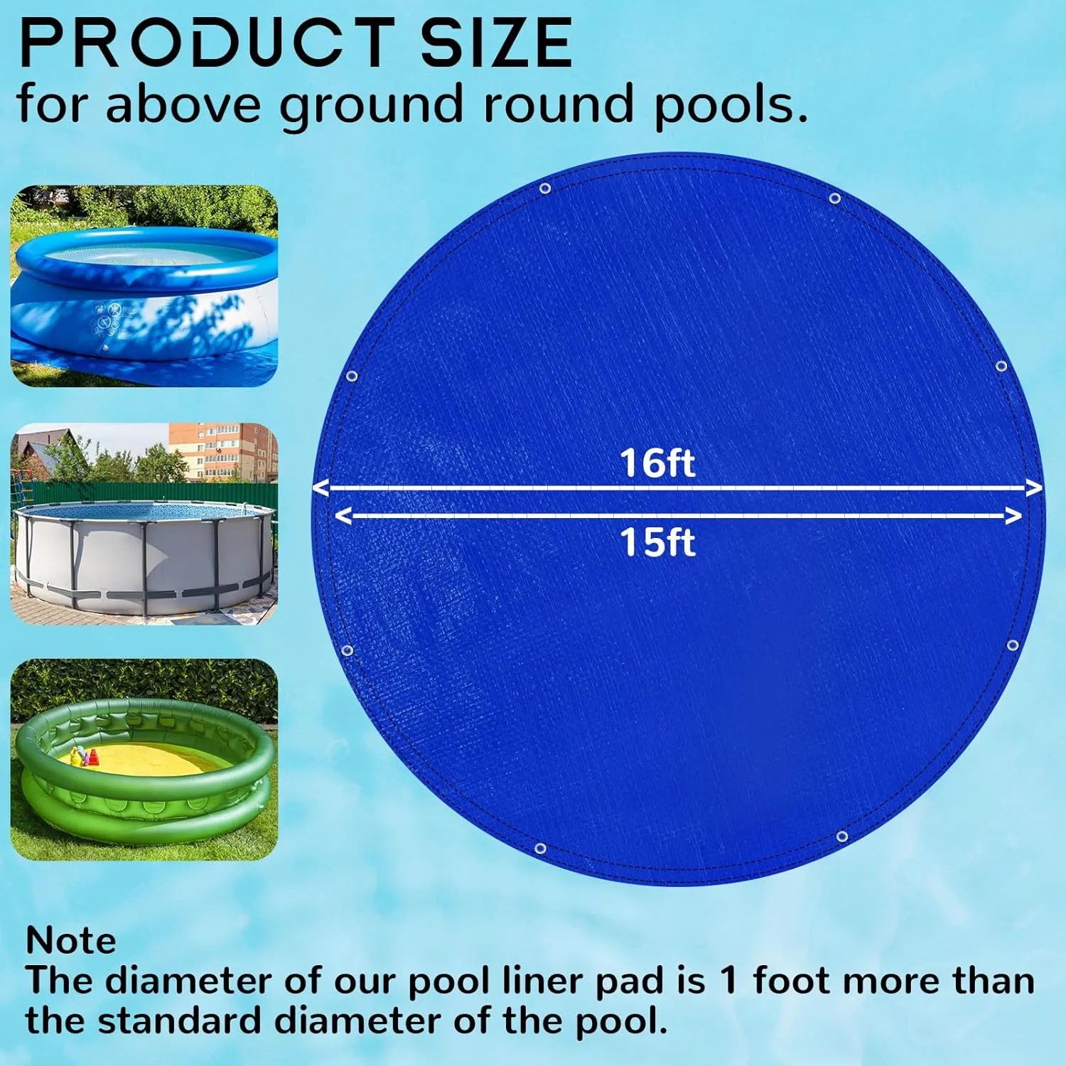 15FT Round Pool Ground Cloths for Above Ground Pools 165g/㎡ Density Anti-Puncture Pool Liner Pad Waterproof Pool Ground Mat Protector for Swimming Pool Bottom Extend Liner Life