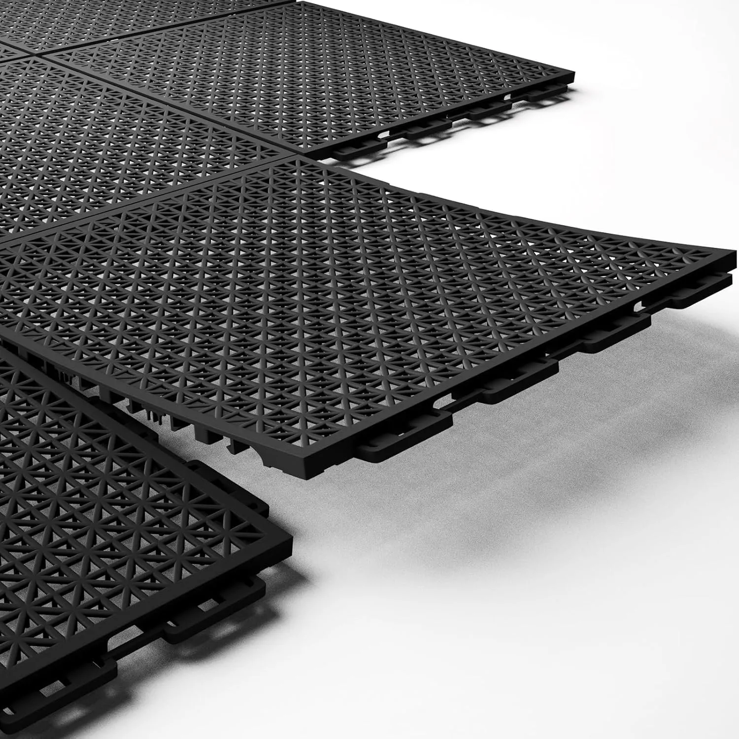 16 PCS Modular Interlocking Cushion Interlocking Floor Tiles with Hole Drainage Tiles Mat 10" x 10" Non Slip Pool Deck Mat Outdoor for Drain Deck Pool Patio Shower Kitchen Balcony(Black)