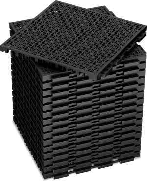 16 PCS Modular Interlocking Cushion Interlocking Floor Tiles with Hole Drainage Tiles Mat 10" x 10" Non Slip Pool Deck Mat Outdoor for Drain Deck Pool Patio Shower Kitchen Balcony(Black)