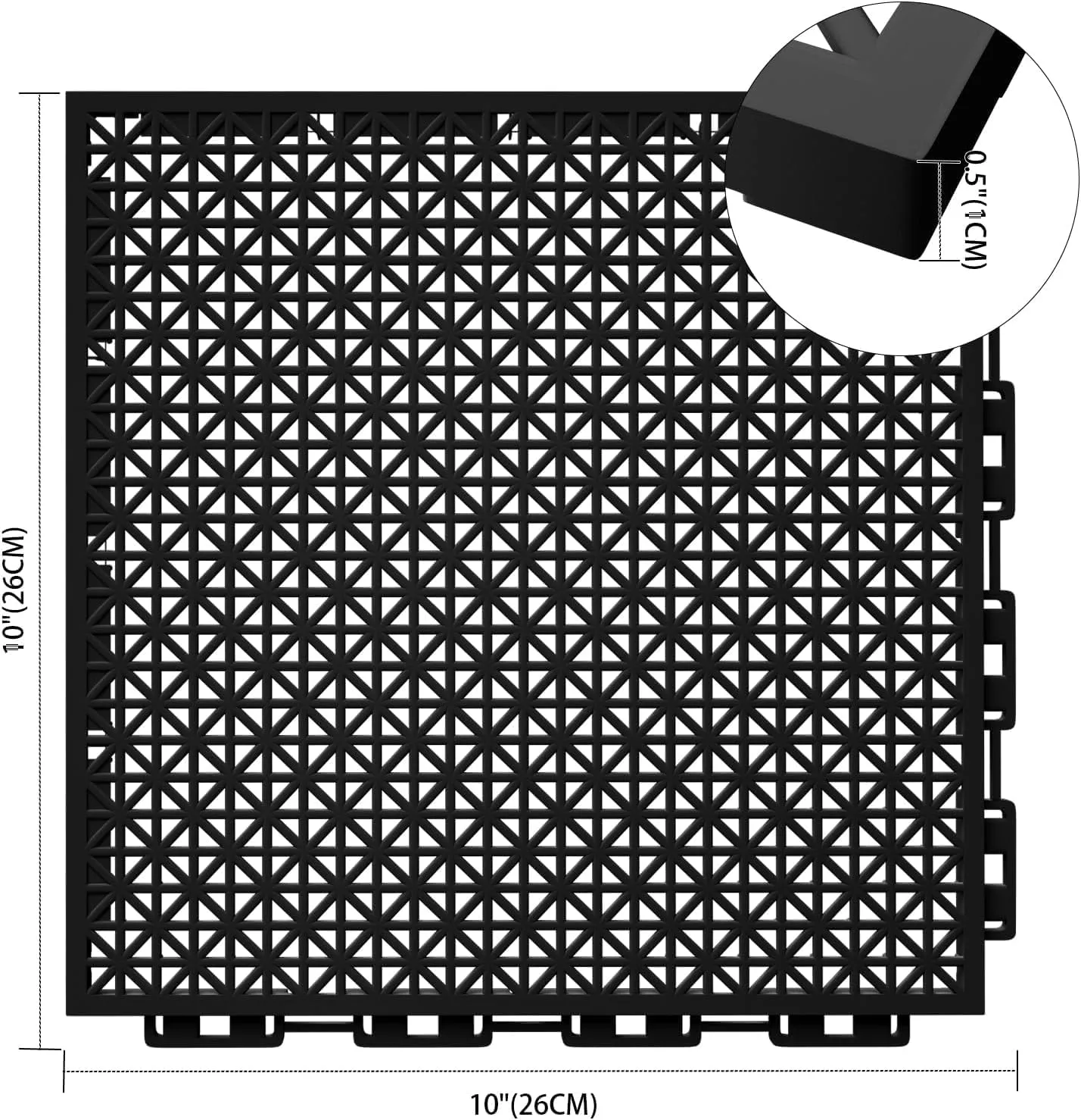 16 PCS Modular Interlocking Cushion Interlocking Floor Tiles with Hole Drainage Tiles Mat 10" x 10" Non Slip Pool Deck Mat Outdoor for Drain Deck Pool Patio Shower Kitchen Balcony(Black)