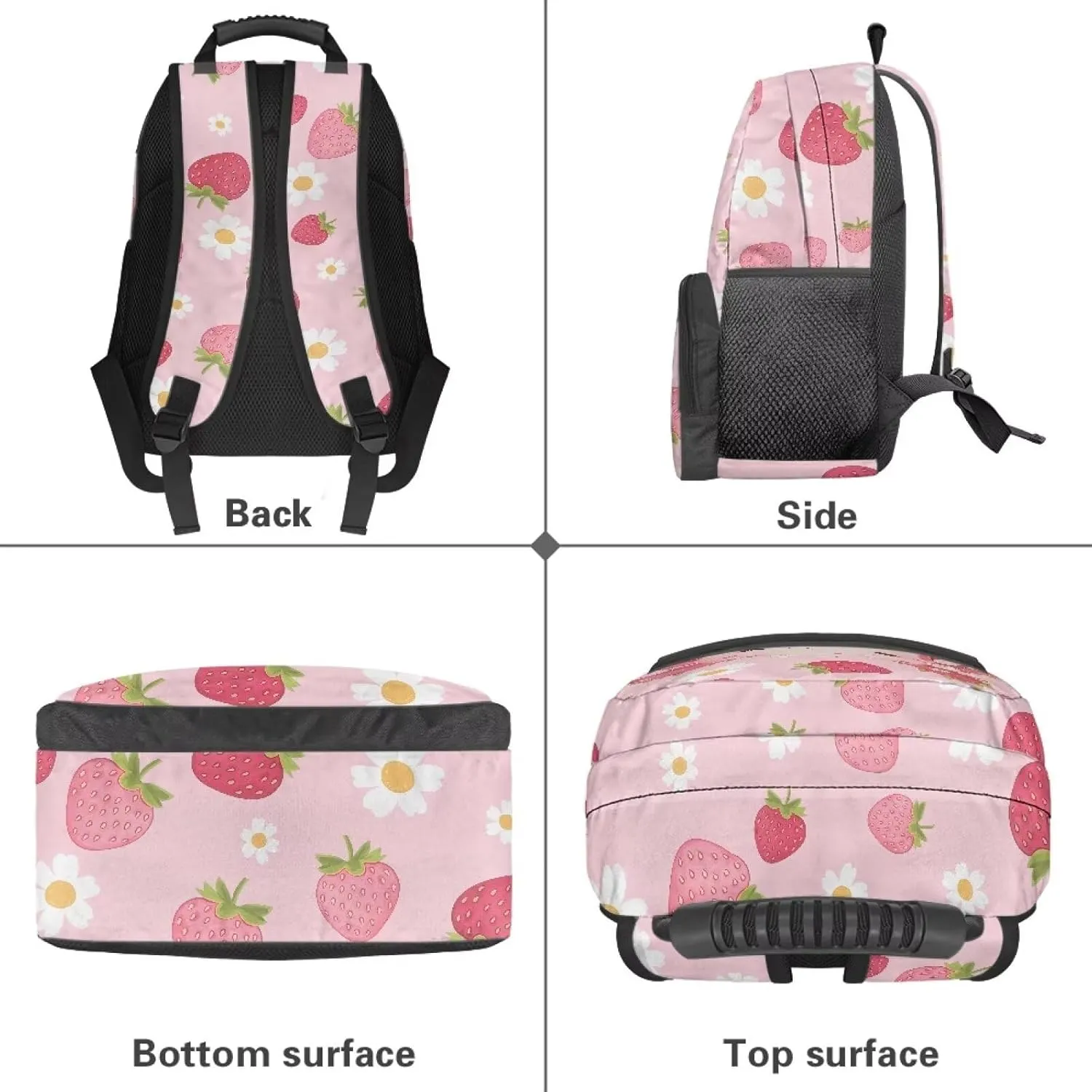 17 Inch Backpack Lightweight Bookbag Large Capacity Schoolbag Axolotl Strawberry Flower Daypack for Back to School Teen Girls Boys Travel Camping