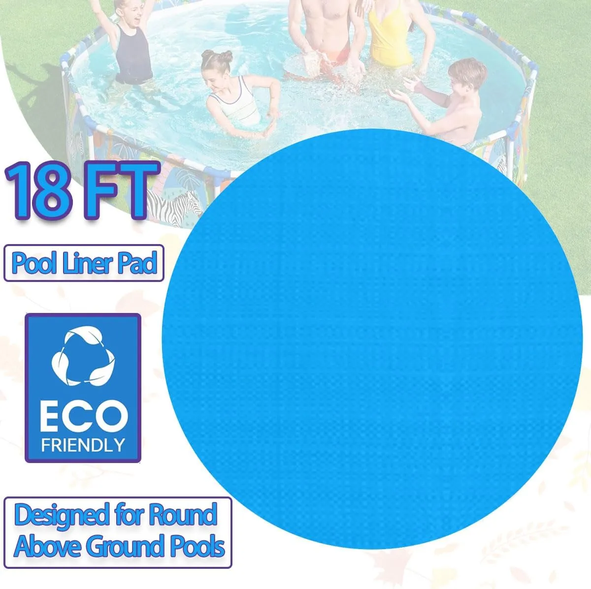 18 FT Round Pool Liner Pad for Above Ground Swimming Pool, Outdoor Pool Mat for Above Ground Pool Pad, Under Pool Floor Liner Underlayment Pad, Prevents Punctures Pool Mat Protector Tarp (18 FT)