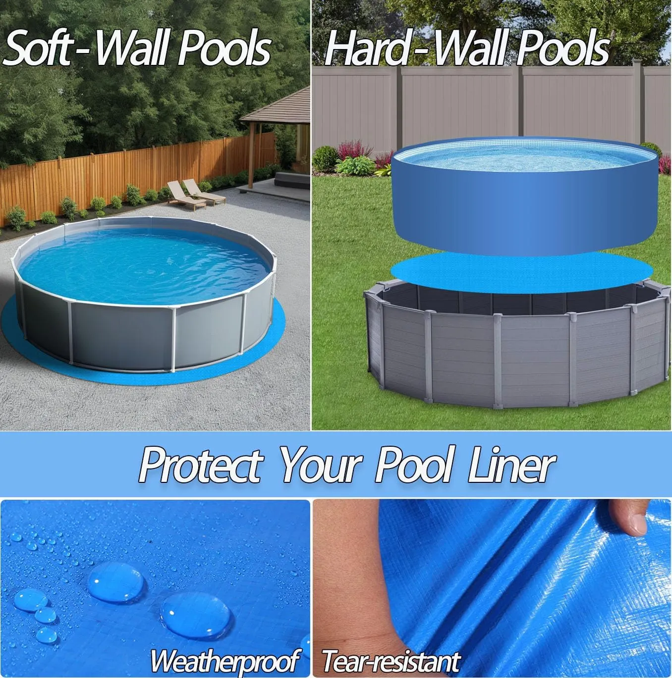 18 FT Round Pool Liner Pad for Above Ground Swimming Pool, Outdoor Pool Mat for Above Ground Pool Pad, Under Pool Floor Liner Underlayment Pad, Prevents Punctures Pool Mat Protector Tarp (18 FT)