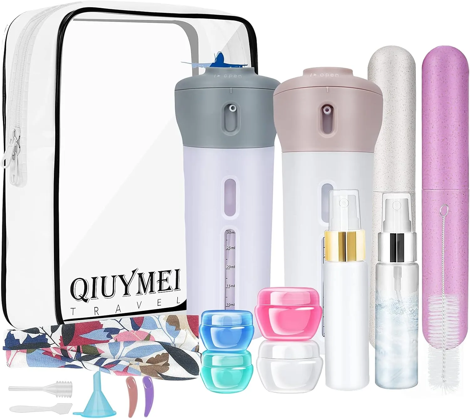 19 Pack Travel Bottles Set, Leak Proof Travel Accessories, Refillable Travel Size Toiletries Containers for Shampoo,Sanitizer,Lotions, Skin Care, Makeup Products with TSA Quart Bag
