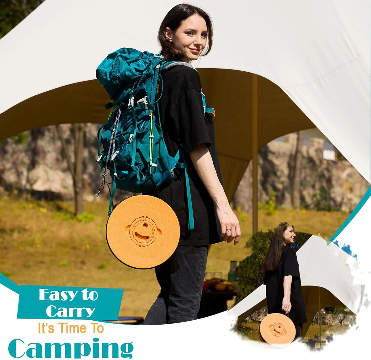 19.7” Heavy Duty Collapsible Stool with Cushion - Portable, Foldable Camping Stool for Adults, Max Capacity 1000lbs