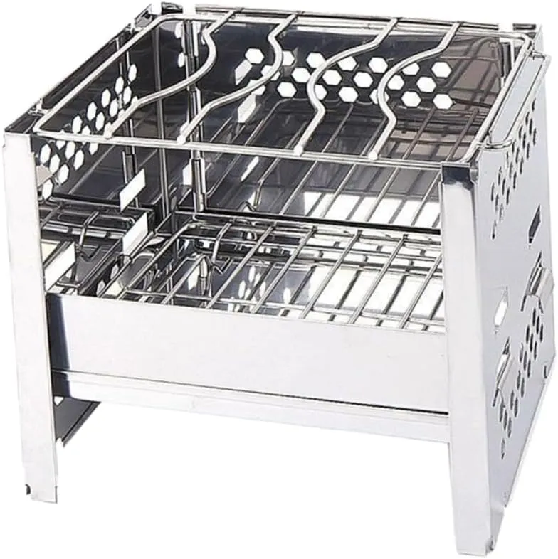 1pc Mini Portable BBQ Grill Square Stainless Steel Burning Stove for Outdoor Camping Stove Camping Accessory