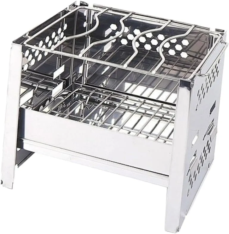 1pc Mini Stainless Steel Burning Stove Portable Outdoor Cooking Grill for Camping Picnics and Bbqs Efficient Airflow Design Silver