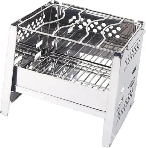 1Pc Mini Stainless Steel Portable Collapsible Bbq Grill for Outdoor Camping Hiking Picnics Durable Burning Stove with High Temperature Resistance Efficient Airflow Design Silver