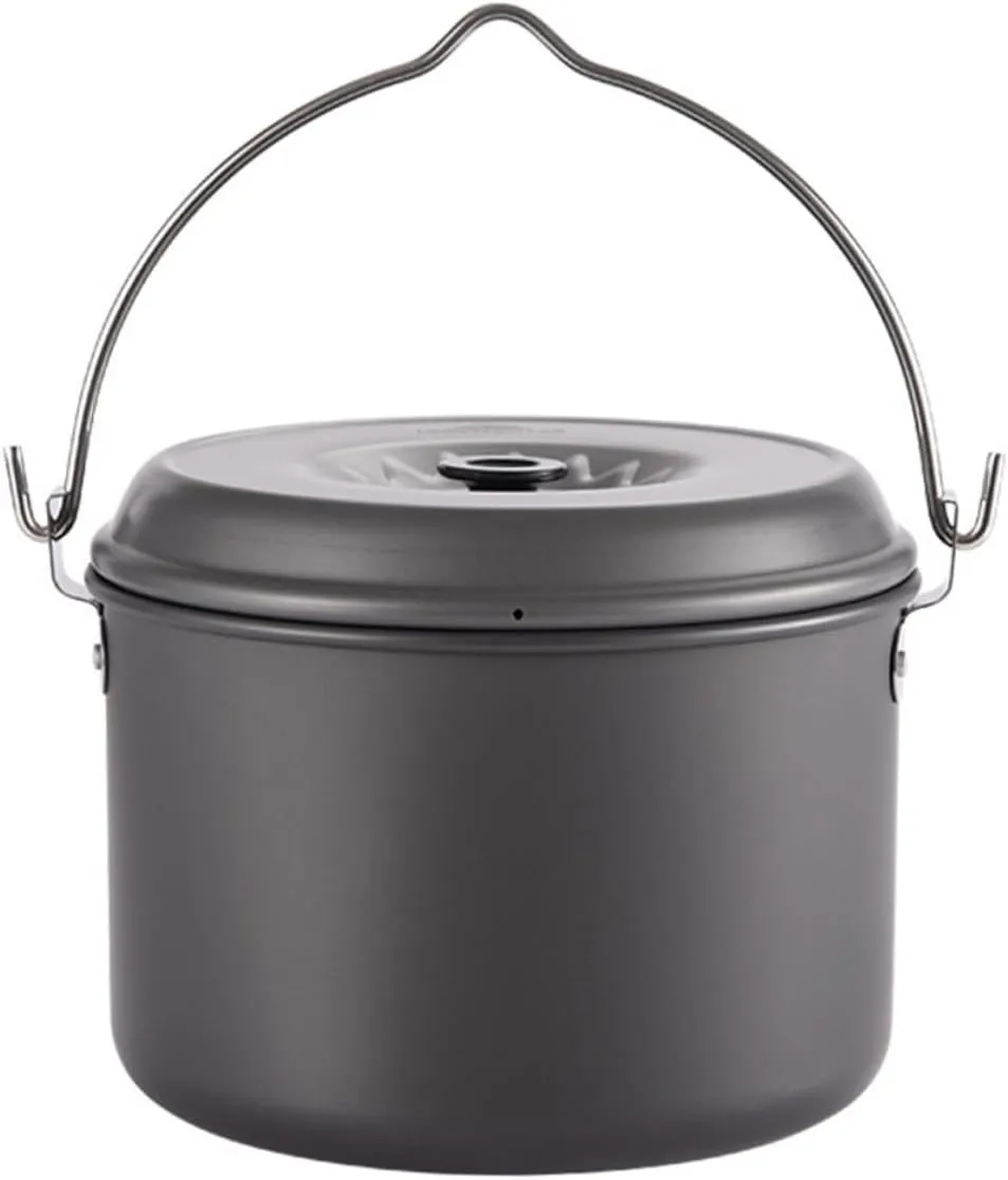 1Pc Outdoor Cooking Pot with Folding Handle Lightweight Camping Pot for People for Hiking Backpacking and Picnics Durable Design with Riveted Ears