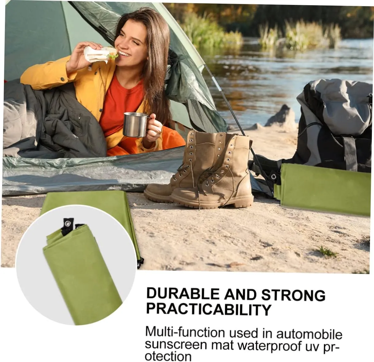 1pc Oxford Cloth Mat Portable Outdoor Blanket for Beach Camping Hiking and Picnics Uv and Multi-Functional Ground Mat Army Green