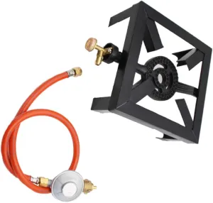 1Set Outdoor Propane Burner Stove Compact Cast Iron Gas Cooking System with Regulator and Hose for Camping Tailgating and Outdoor Cooking Durable and Portable Design