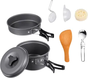 1Set Portable Outdoor Camping Cookware Food Grade Lightweight and Durable Cooking Tools for Hiking Picnics and BBQ for Person Meals