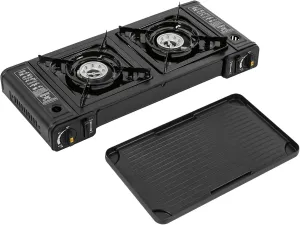 2-Burner Camping Stove, 3924 BTU Butane Stove with Grill Tray and Storage Case, Lightweight Portable Gas Stove for Camping BBQ Hiking Home