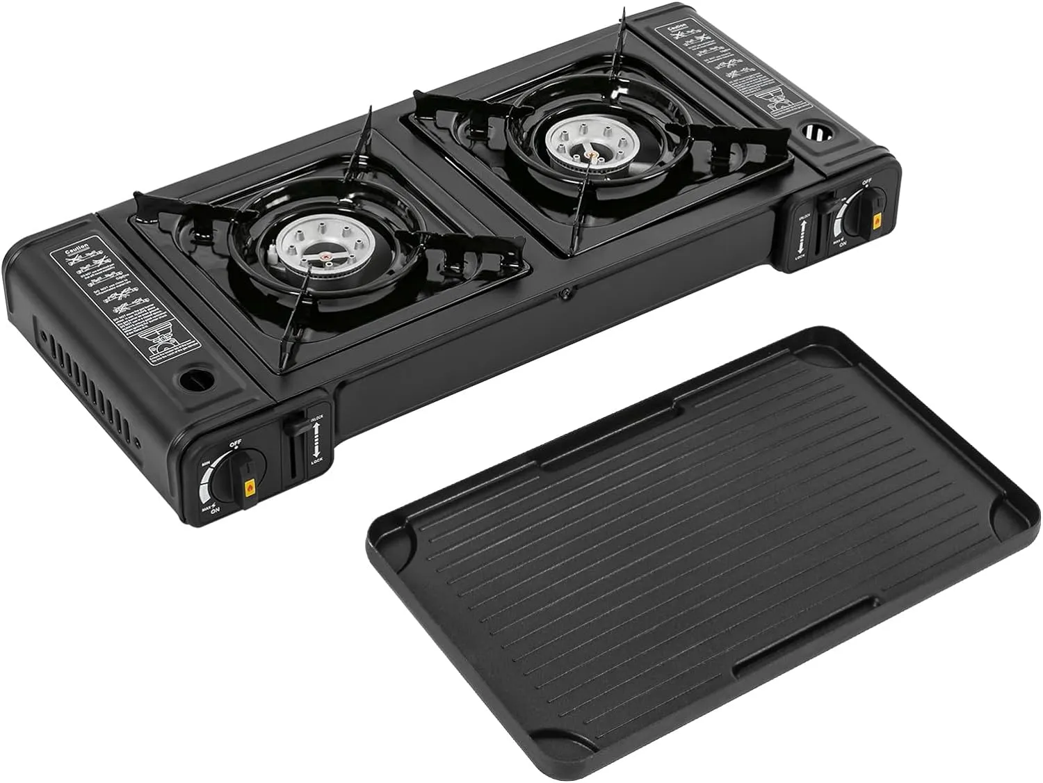 2-Burner Camping Stove, 3924 BTU Butane Stove with Grill Tray and Storage Case, Lightweight Portable Gas Stove for Camping BBQ Hiking Home