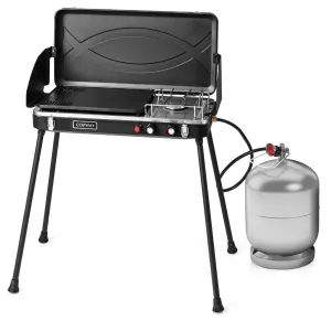 2-in-1 Gas Camping Grill and Stove with Detachable Legs-Black