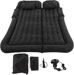 2 in 1 Multifunction Inflatable Travel Mattress, PVC Flocking Soft Sleeping Rest Cushion Camping Sleeping Mat Insulated Camping Pad Mattress for Travel Car Tent (Black)