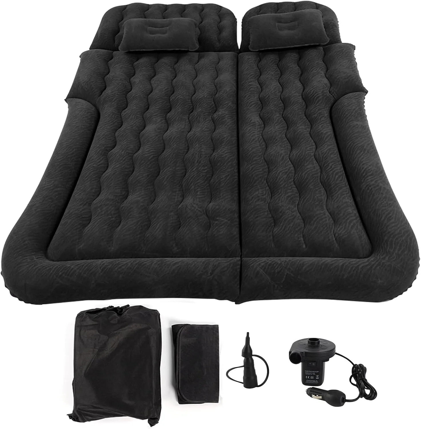 2 in 1 Multifunction Inflatable Travel Mattress, PVC Flocking Soft Sleeping Rest Cushion Camping Sleeping Mat Insulated Camping Pad Mattress for Travel Car Tent (Black)