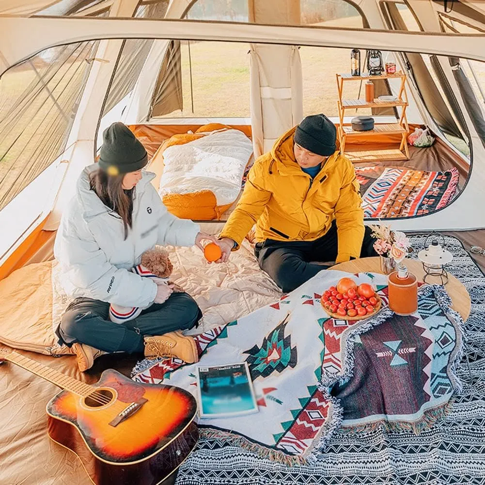 2-Layer Camping Tent with Removable Waterproof Rain Fly Ventilated Cabin Tent with Carrying Bag for Outdoor,Picnic,Camping,Family,Friends Gathering (W