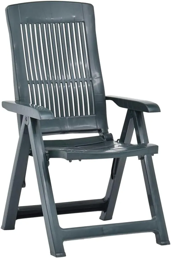 2 Pack Patio Reclining Chairs Green Plastic Adjustable Backrest Foldable Outdoor Lounge Chairs for Poolside Sunbathing Lawn Backyard Relaxation
